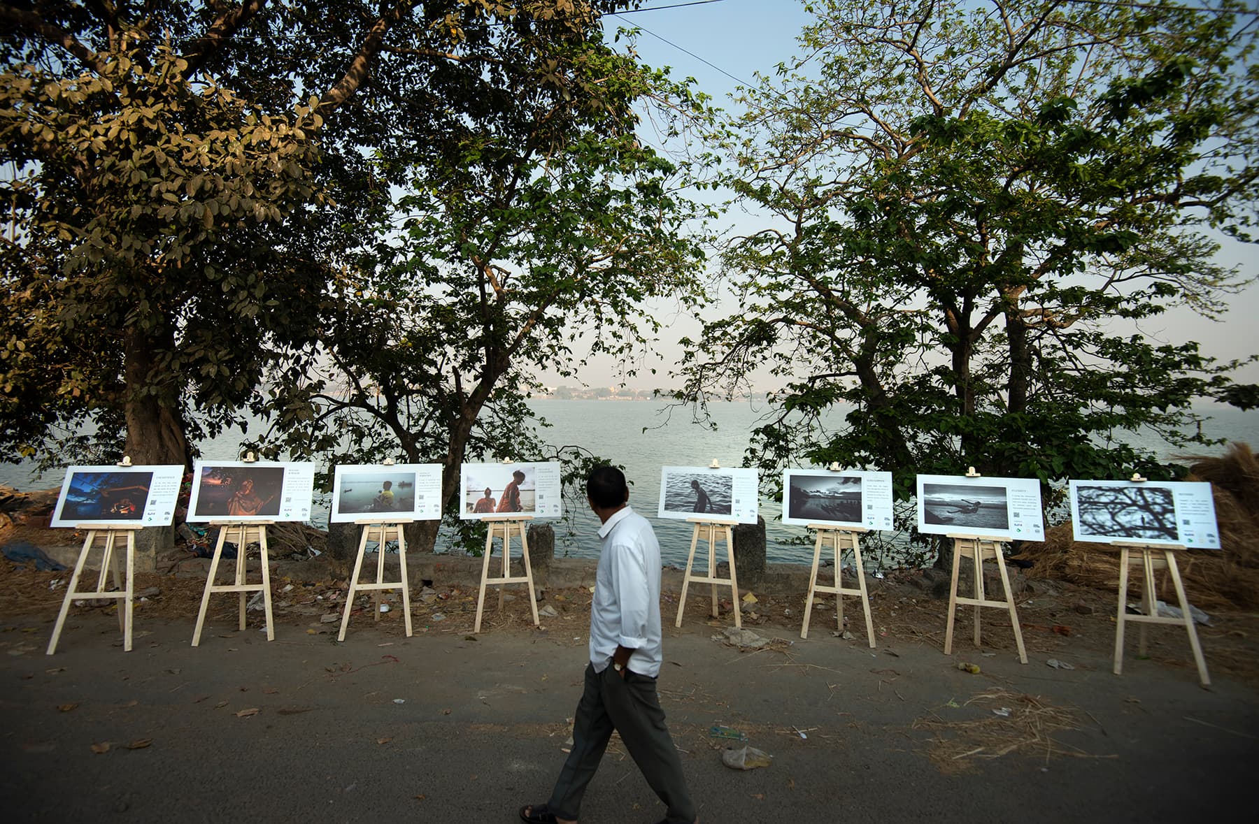 Outdoor public exhibition by the river